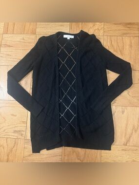 LOFT Black Open-Front Diamond Knit Cardigan Sweater